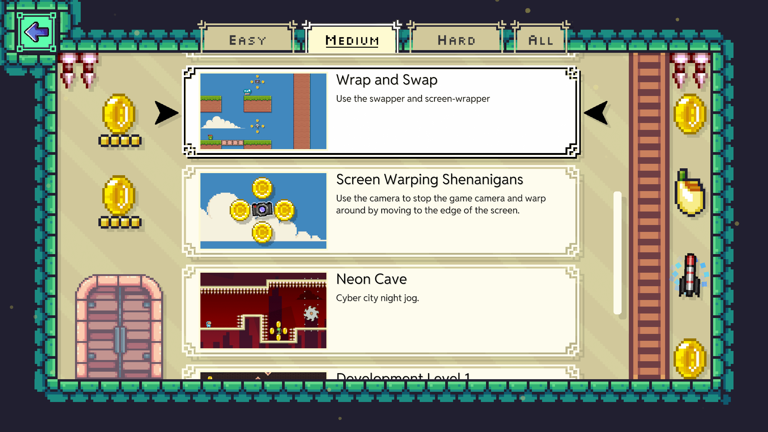 Level select menu on Medium difficulty
