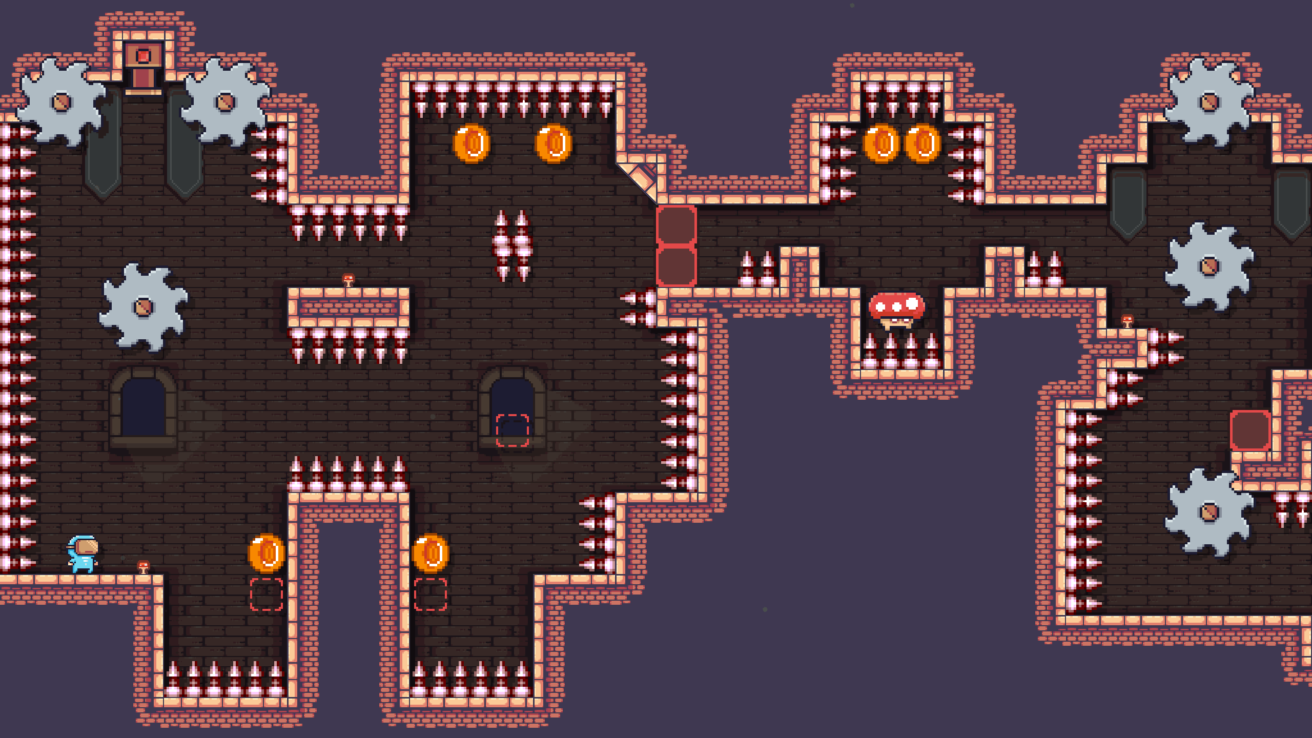 Dungeon level filled with sharp serrated blades and spike traps